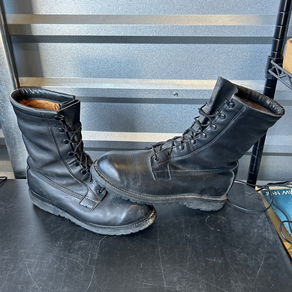 Vintage Black Leather Combat Boots Vibram Sole Lace Up Tactical Mens 11 W